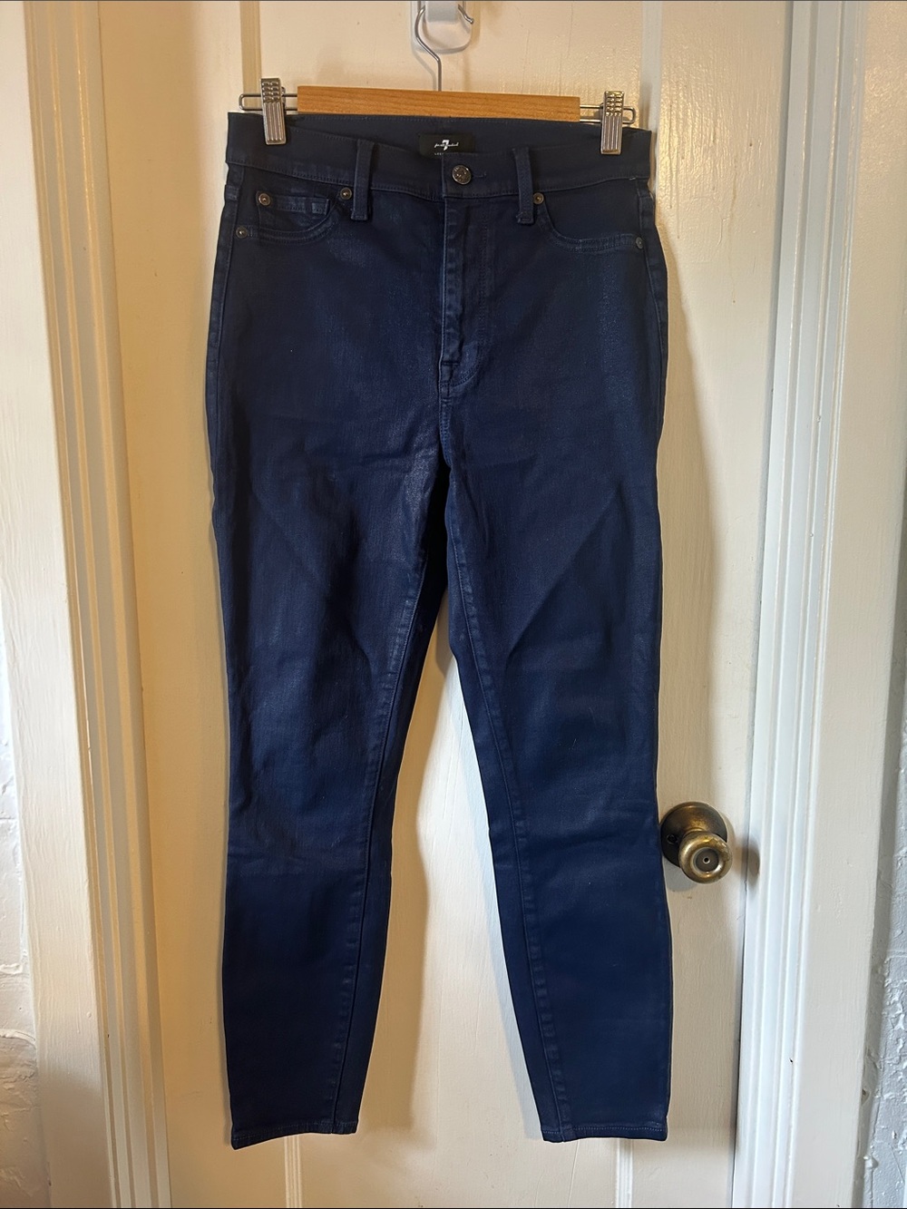 7 For All Mankind Waxed Navy Skinny Jeans